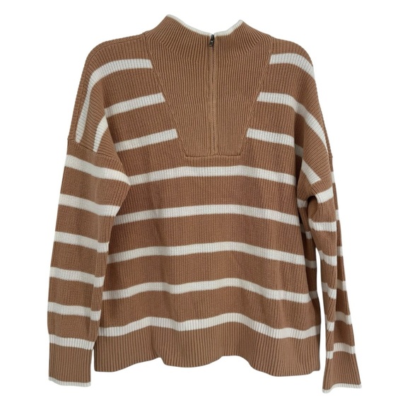 LAND'S END NWT Quarter Zip Striped Sweater Tan White Size XL Chunky Heavyweight - Picture 4 of 11